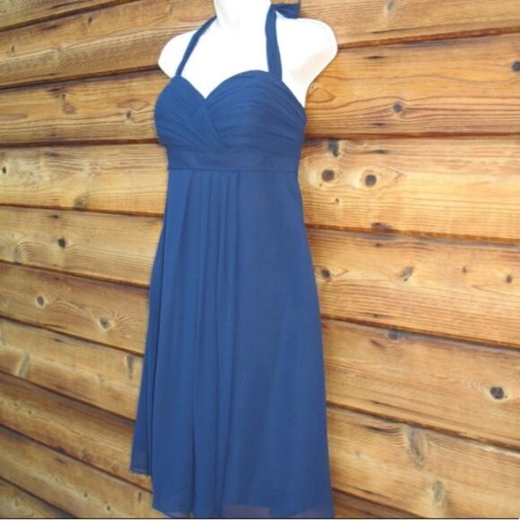 NWT Bill Levkoff Blue Chiffon Halter Dress - Picture 3 of 8